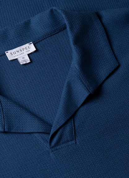 Mens Textured Jersey Polo Shirt In Soft Denim Mpol1074 Buwc