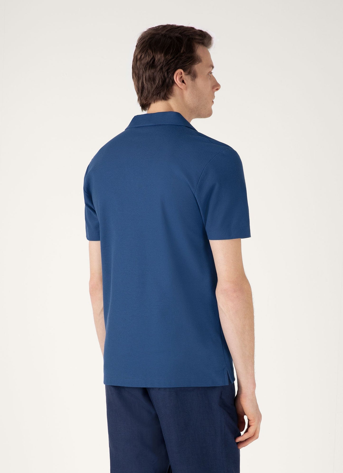 Mens Textured Jersey Polo Shirt In Soft Denim Mpol1074 Buwc