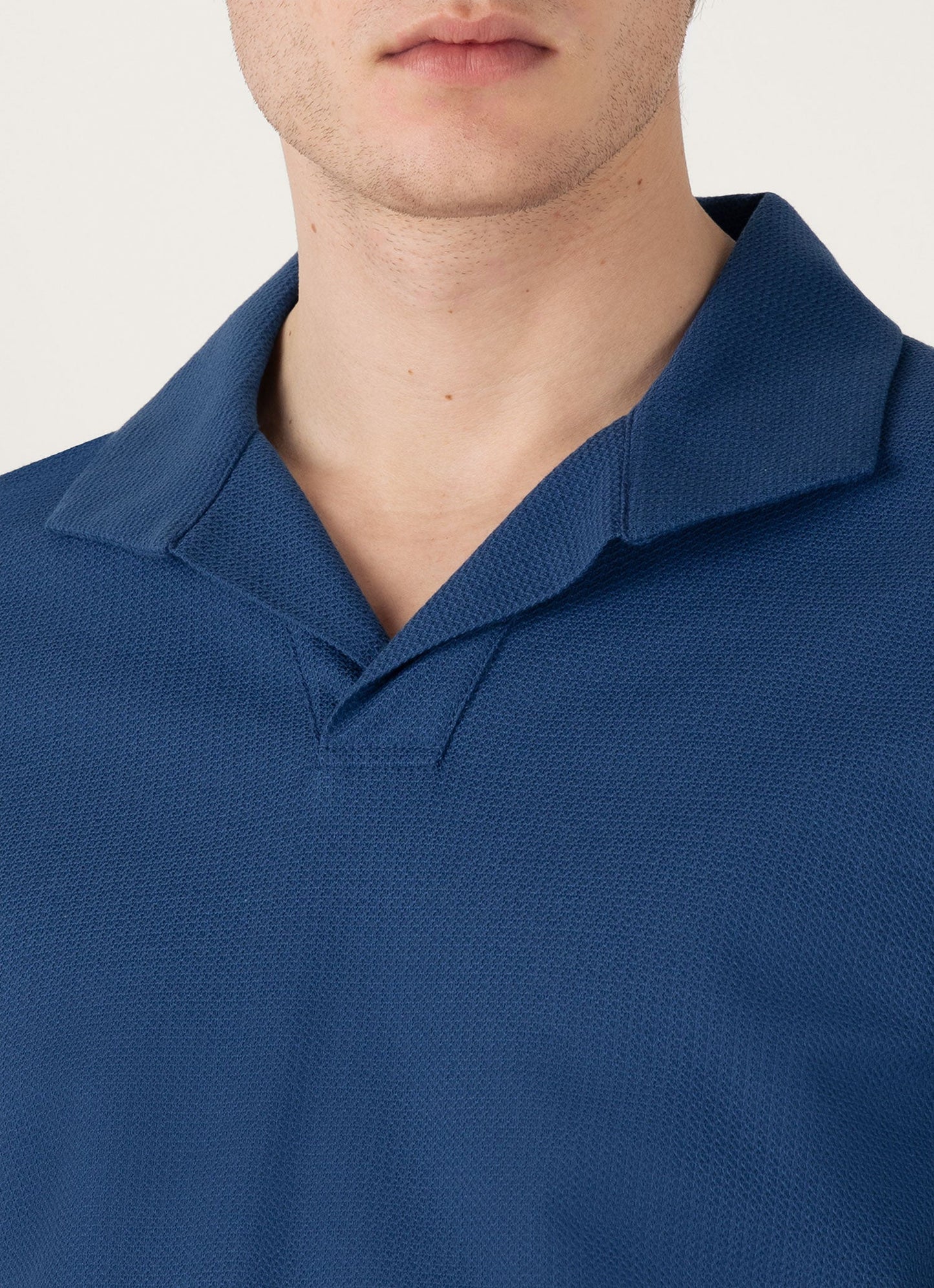 Mens Textured Jersey Polo Shirt In Soft Denim Mpol1074 Buwc