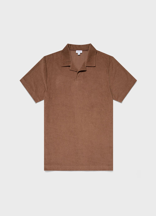 Mens Towelling Polo Shirt In Dark Sand Mpol1574 Brey