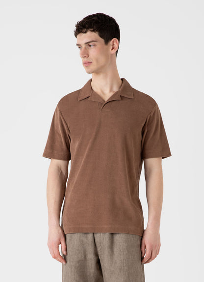 Mens Towelling Polo Shirt In Dark Sand Mpol1574 Brey