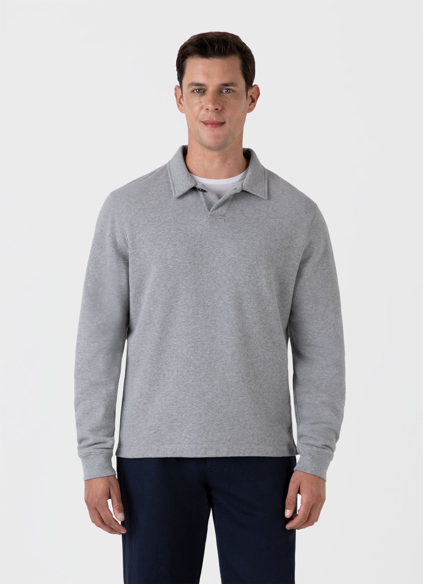 Mens Loopback Polo Sweatshirt In Grey Melange Mpol1587 Gyaa