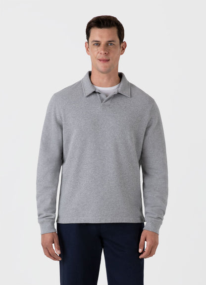 Mens Loopback Polo Sweatshirt In Grey Melange Mpol1587 Gyaa