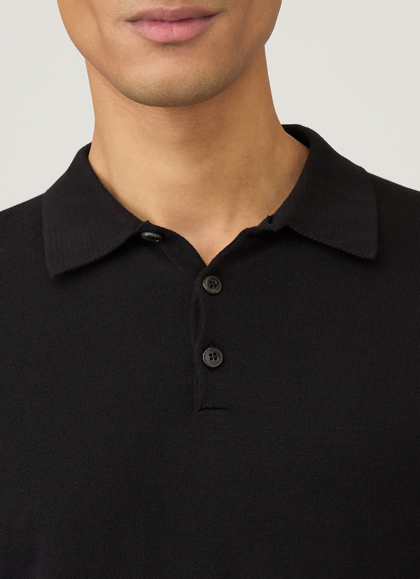 Mens Sea Island Cotton Knit Long Sleeve Polo In Black