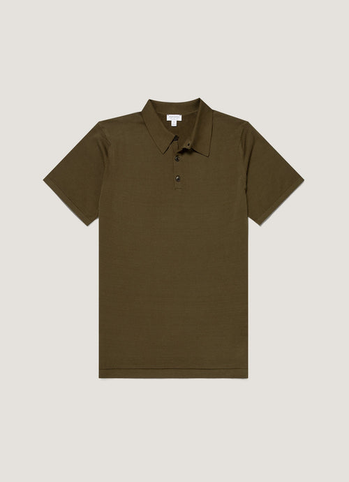 Mens Sea Island Cotton Knit Polo Shirt In Deep Olive Mpol8090 Gniz