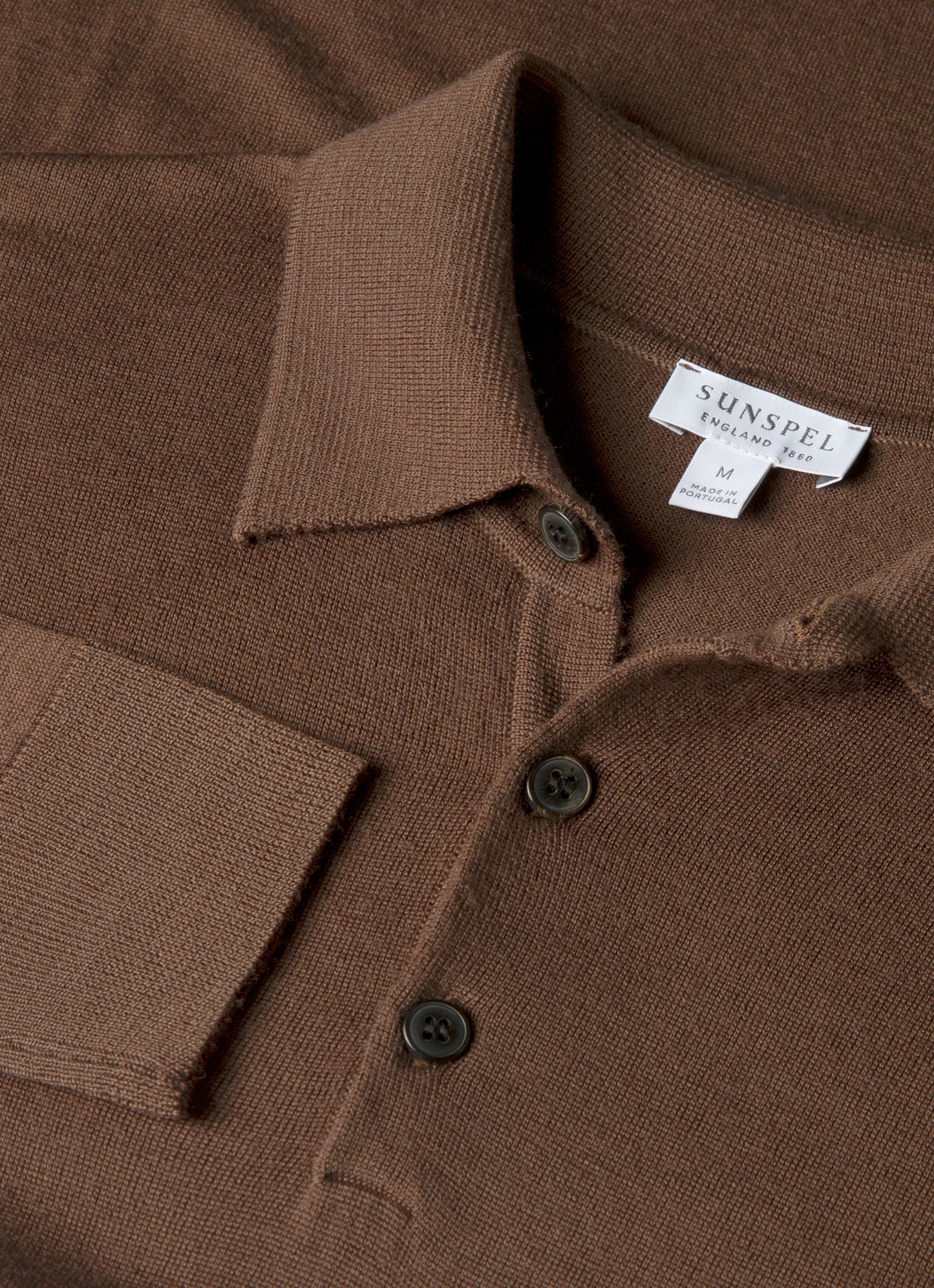Men's Extra-Fine Merino Knitted Polo Shirt in Bark