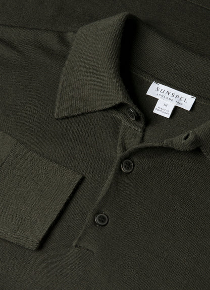 Mens Extra Fine Merino Polo Shirt In Dark Green Mpol8092 Gnin
