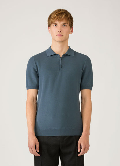 Mens Knit Polo Shirt In Slate Blue Mpol8115 Buua