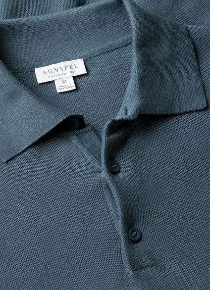 Mens Knit Polo Shirt In Slate Blue Mpol8115 Buua