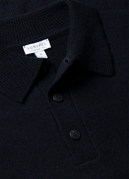 Mens Lambswool Polo Shirt In Dark Navy Mouline Mpol8188 Bufa