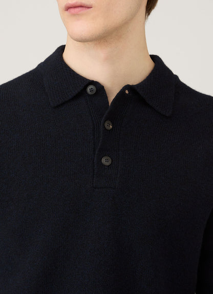 Mens Lambswool Polo Shirt In Dark Navy Mouline Mpol8188 Bufa