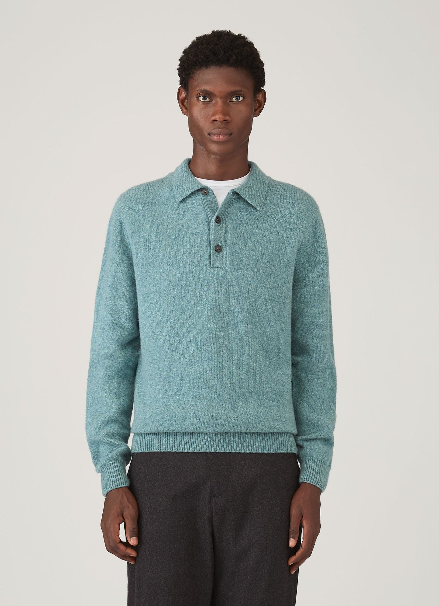 Mens Lambswool Polo Shirt In Steel Green Mpol8188 Gniu