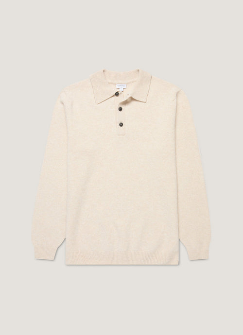 Mens Lambswool Polo Shirt In Oatmeal Melange Mpol8188 Whic