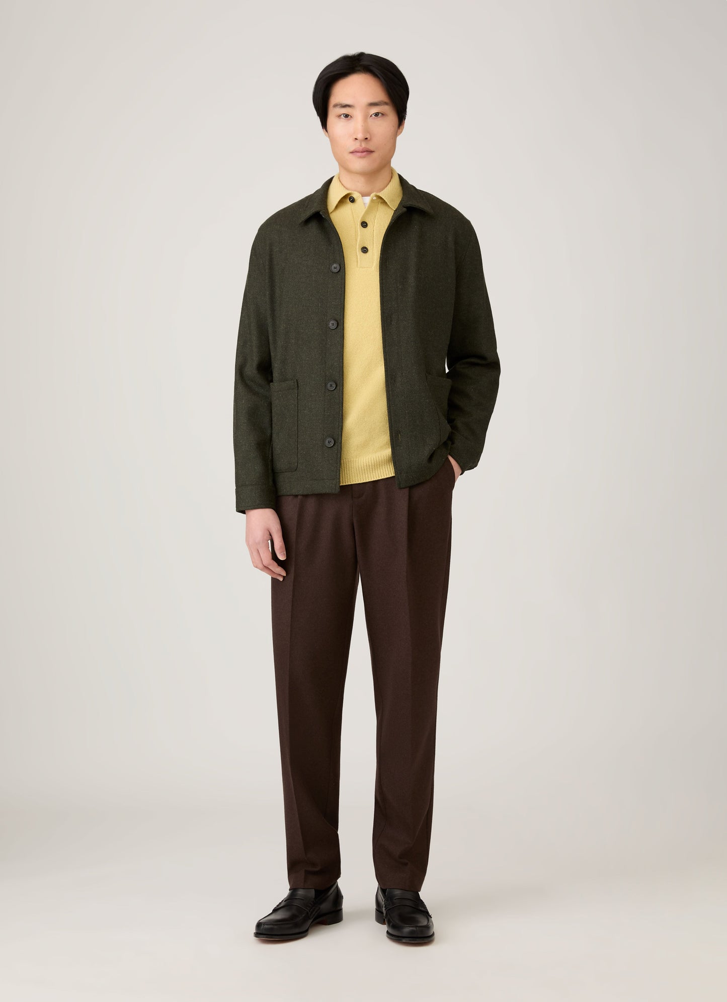 Mens Lambswool Polo Shirt In Dusty Yellow Mpol8188 Ylbf