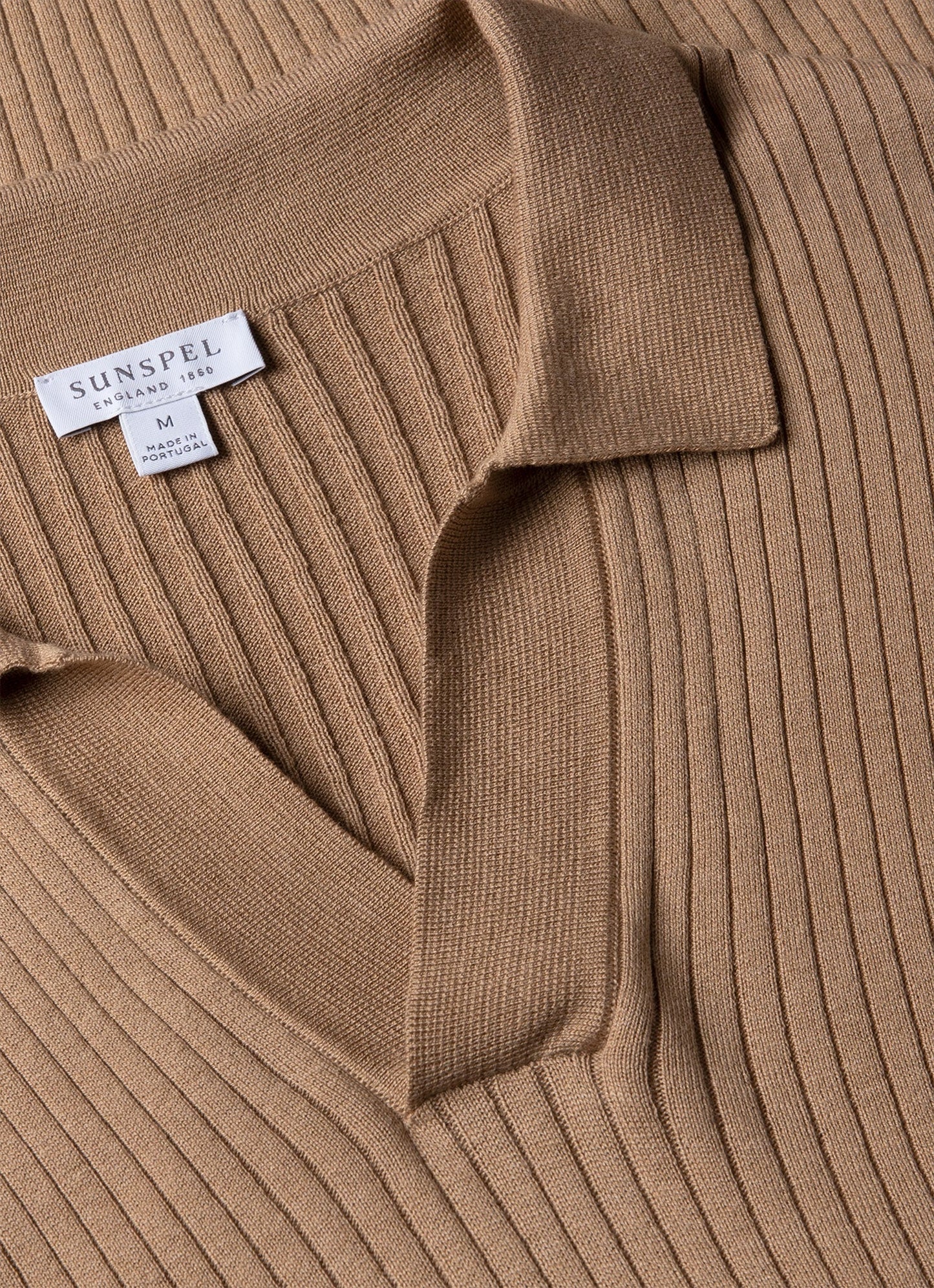 Mens Fine Rib Silk Cotton Polo Shirt In Dune Mpol8241 Brfz