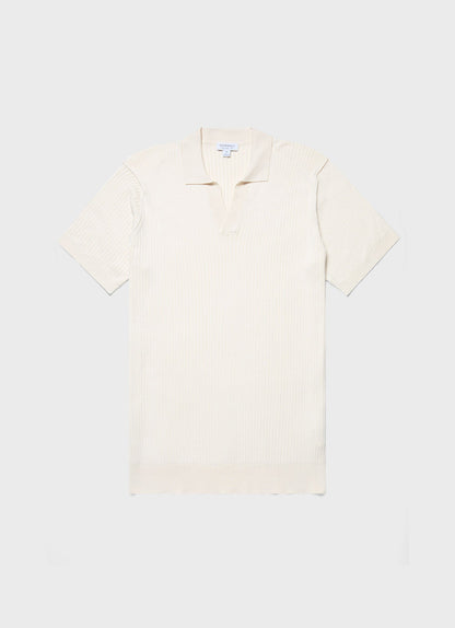 Mens Fine Rib Silk Cotton Polo Shirt In Ecru Mpol8241 Whcr