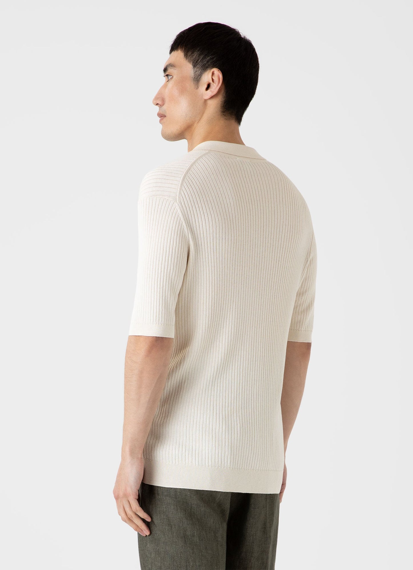 Mens Fine Rib Silk Cotton Polo Shirt In Ecru Mpol8241 Whcr