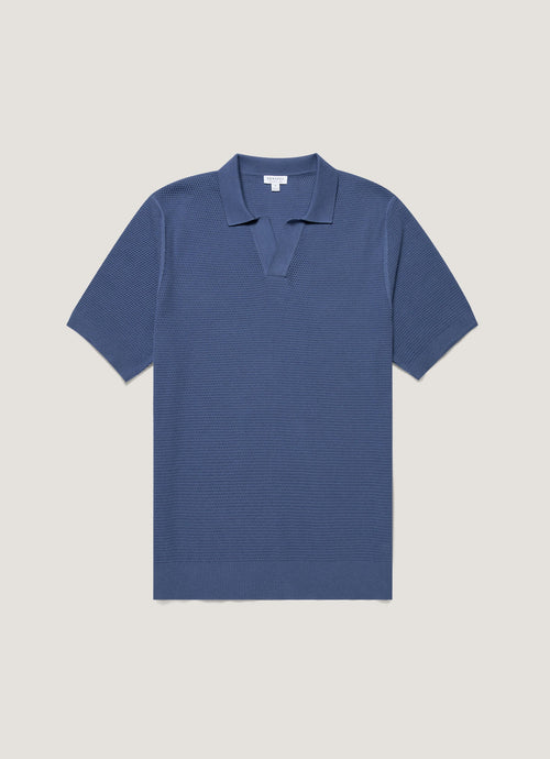 Mens Compact Mesh Knit Polo Shirt In Soft Denim Mpol8280 Buwc