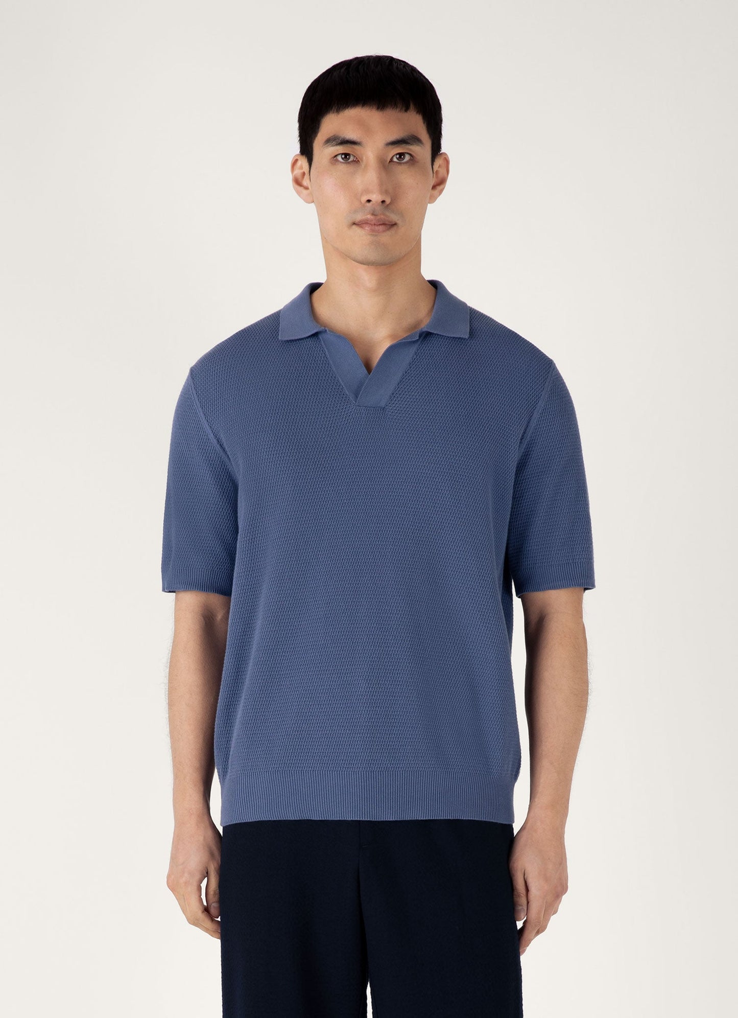 Mens Compact Mesh Knit Polo Shirt In Soft Denim Mpol8280 Buwc