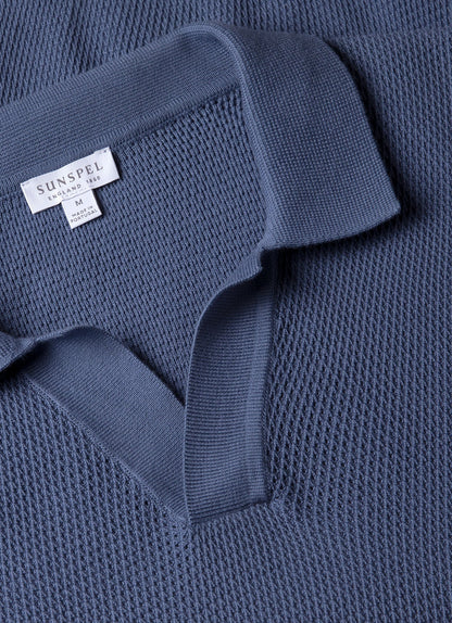 Mens Compact Mesh Knit Polo Shirt In Soft Denim Mpol8280 Buwc