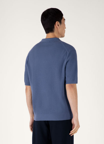 Mens Compact Mesh Knit Polo Shirt In Soft Denim Mpol8280 Buwc