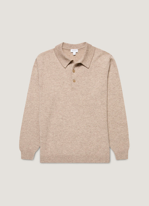 Mens Cashmere Polo Shirt In Oatmeal Melange Mpol8293 Whao