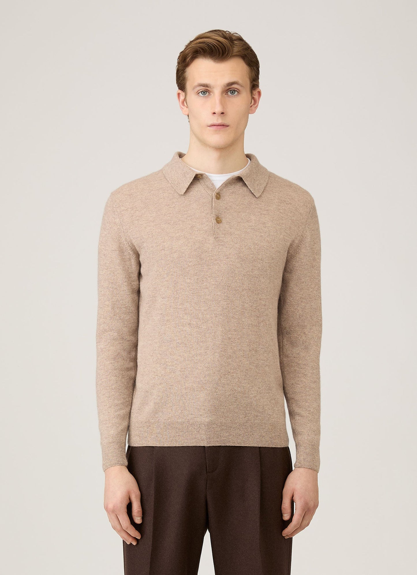 Mens Cashmere Polo Shirt In Oatmeal Melange Mpol8293 Whao