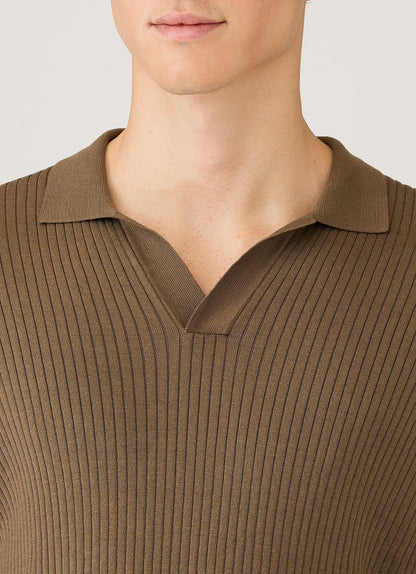 Mens Long Sleeve Fine Rib Silk Cotton Polo Shirt In Dark Cedar Mpol8298 Brgr