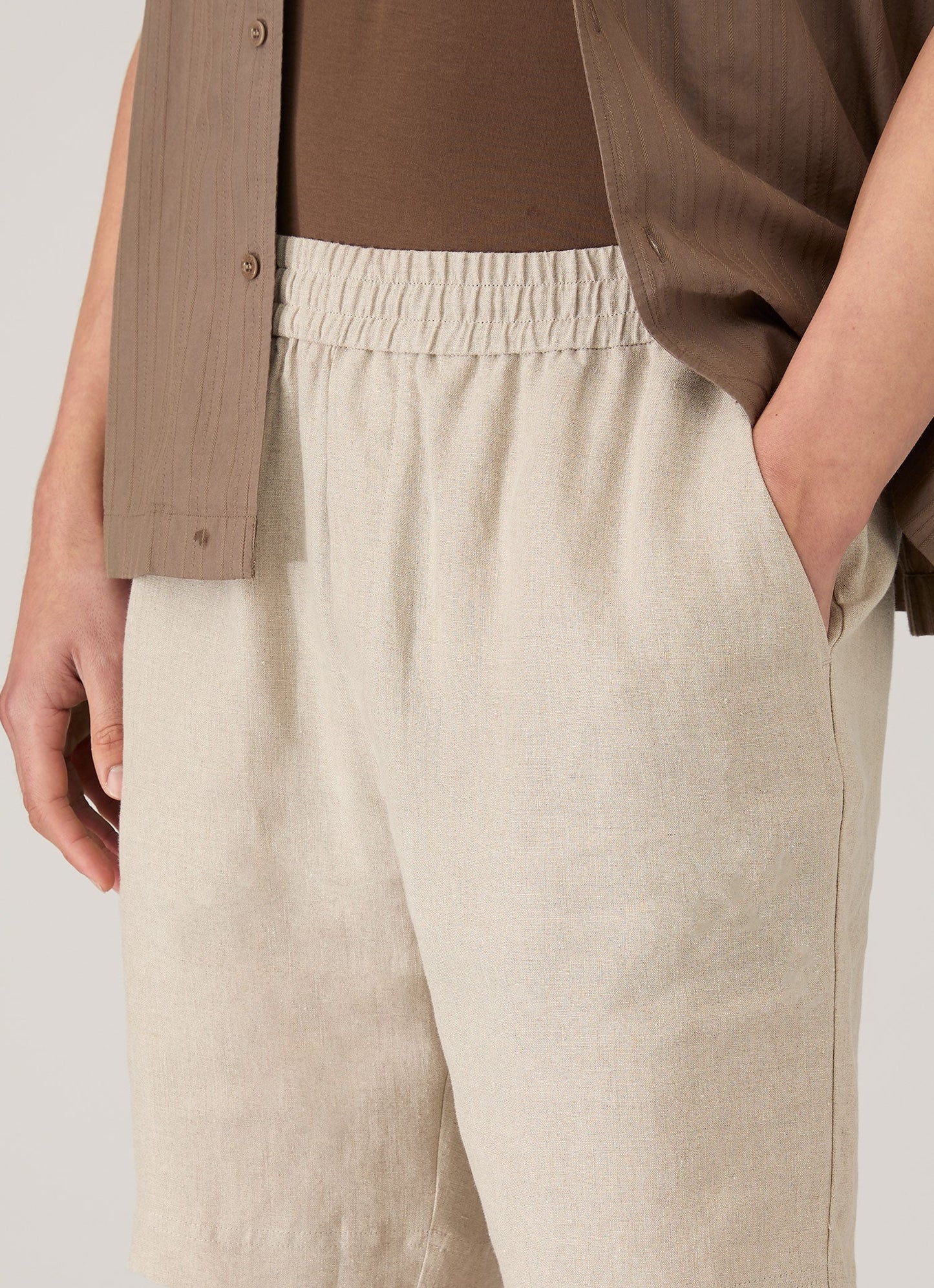 Mens Linen Drawstring Short In Sand Mshr3516 Brbd
