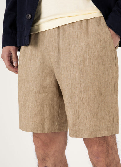 Mens Linen Drawstring Short In Dune Melange Mshr3516 Brga