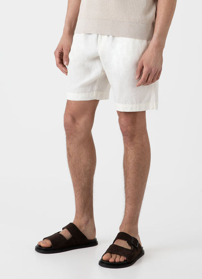 Mens Linen Drawstring Short In White Mshr3516 Whaa