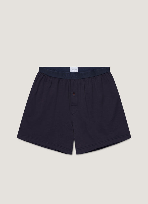 Mens Superfine Cotton One Button Boxer Shorts In Navy Mshr4413 Buaa