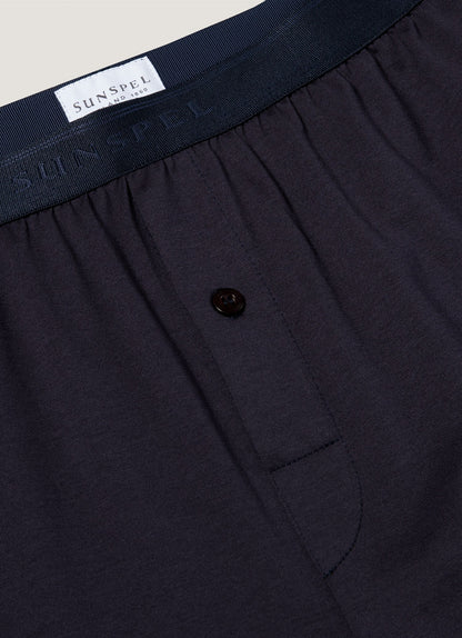 Mens Superfine Cotton One Button Boxer Shorts In Navy Mshr4413 Buaa