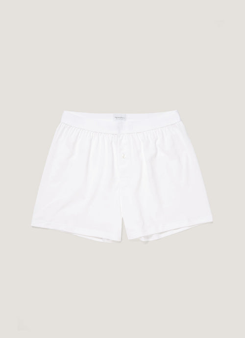Men's Superfine Cotton One-Button Boxer Short in White