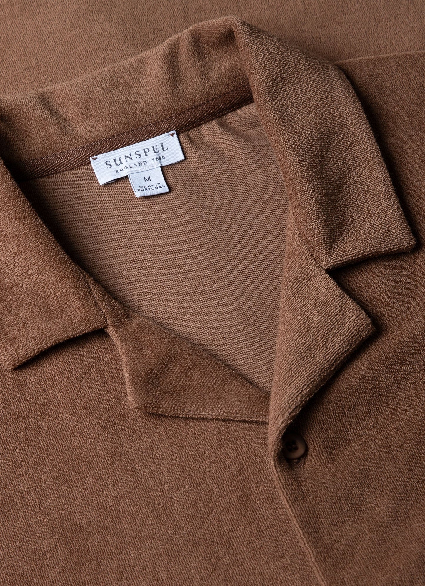 Mens Towelling Camp Collar Shirt In Dark Sand Msht1571 Brey