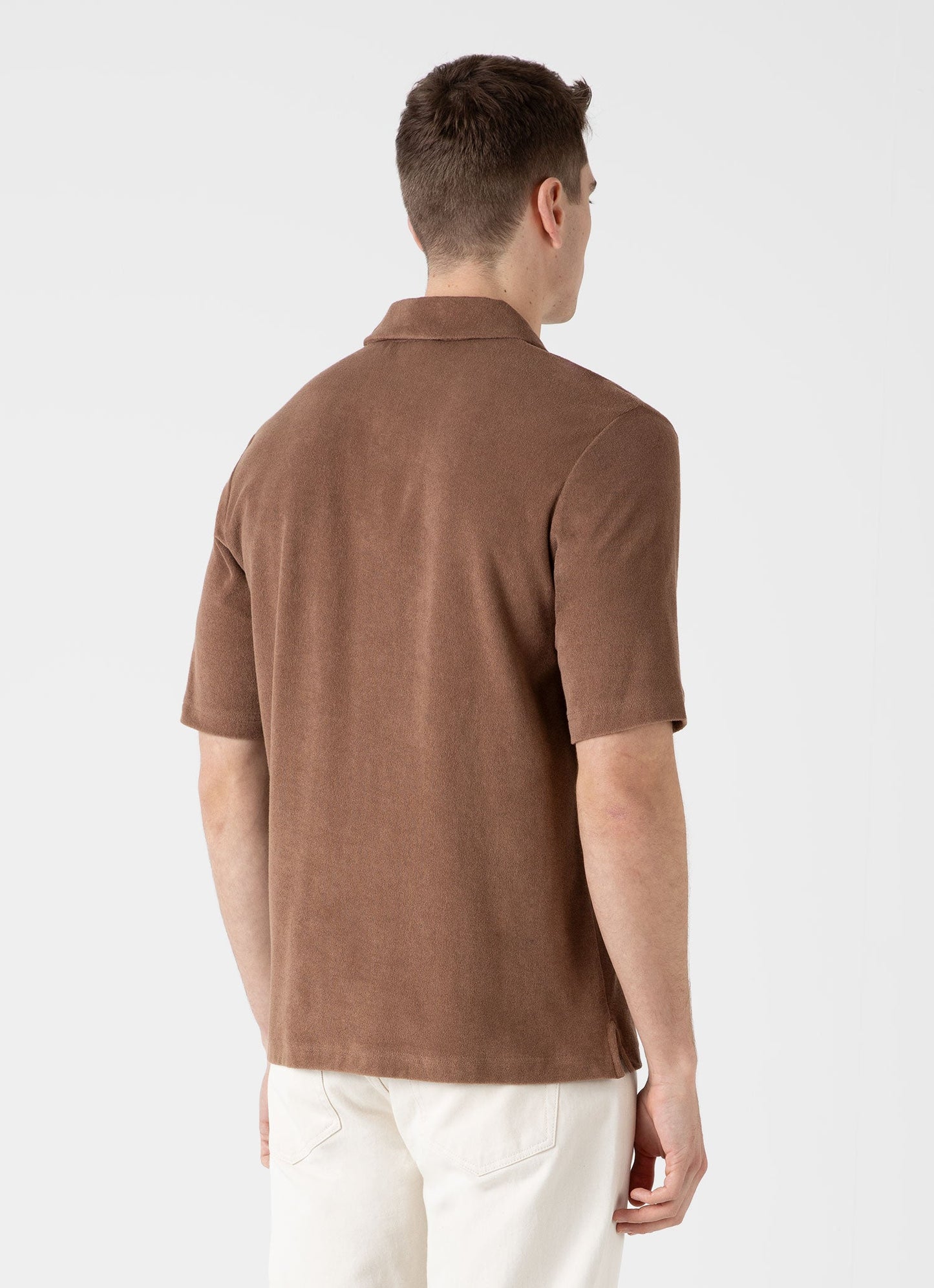 Mens Towelling Camp Collar Shirt In Dark Sand Msht1571 Brey