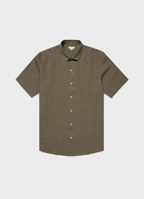 Mens Short Sleeve Linen Shirt In Khaki Msht2039 Gnid