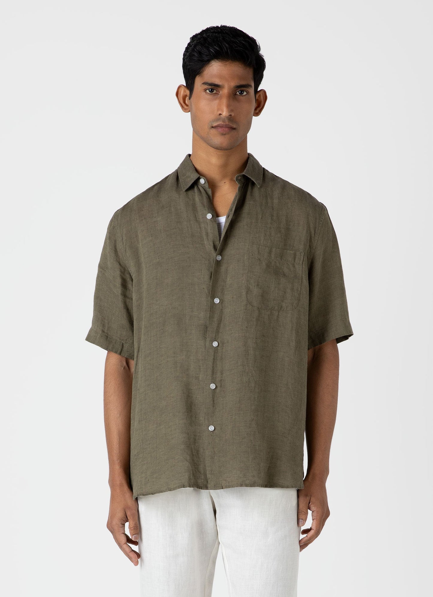 Mens Short Sleeve Linen Shirt In Khaki Msht2039 Gnid