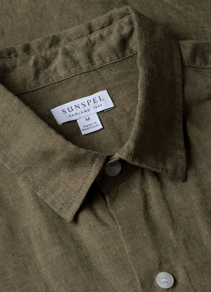 Mens Short Sleeve Linen Shirt In Khaki Msht2039 Gnid