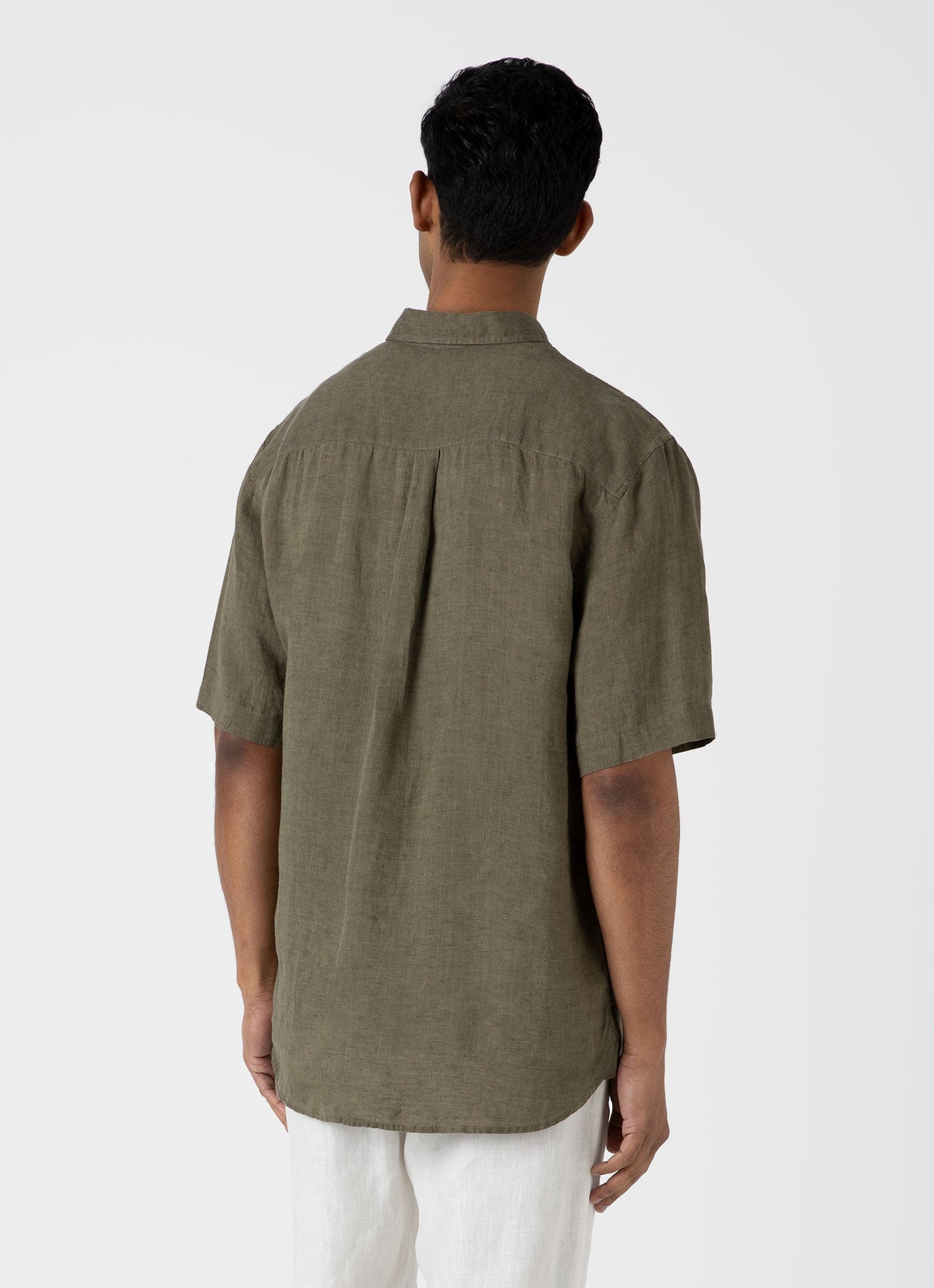 Mens Short Sleeve Linen Shirt In Khaki Msht2039 Gnid