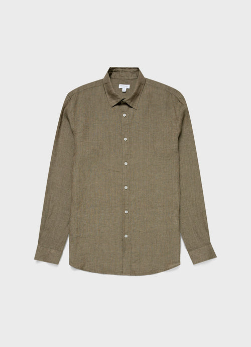 Mens Linen Shirt In Khaki Msht2061 Gnid