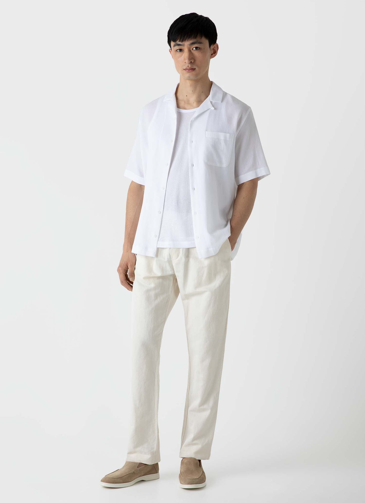 Mens Waffle Camp Collar Shirt In White Msht2064 Whaa