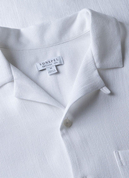Mens Waffle Camp Collar Shirt In White Msht2064 Whaa
