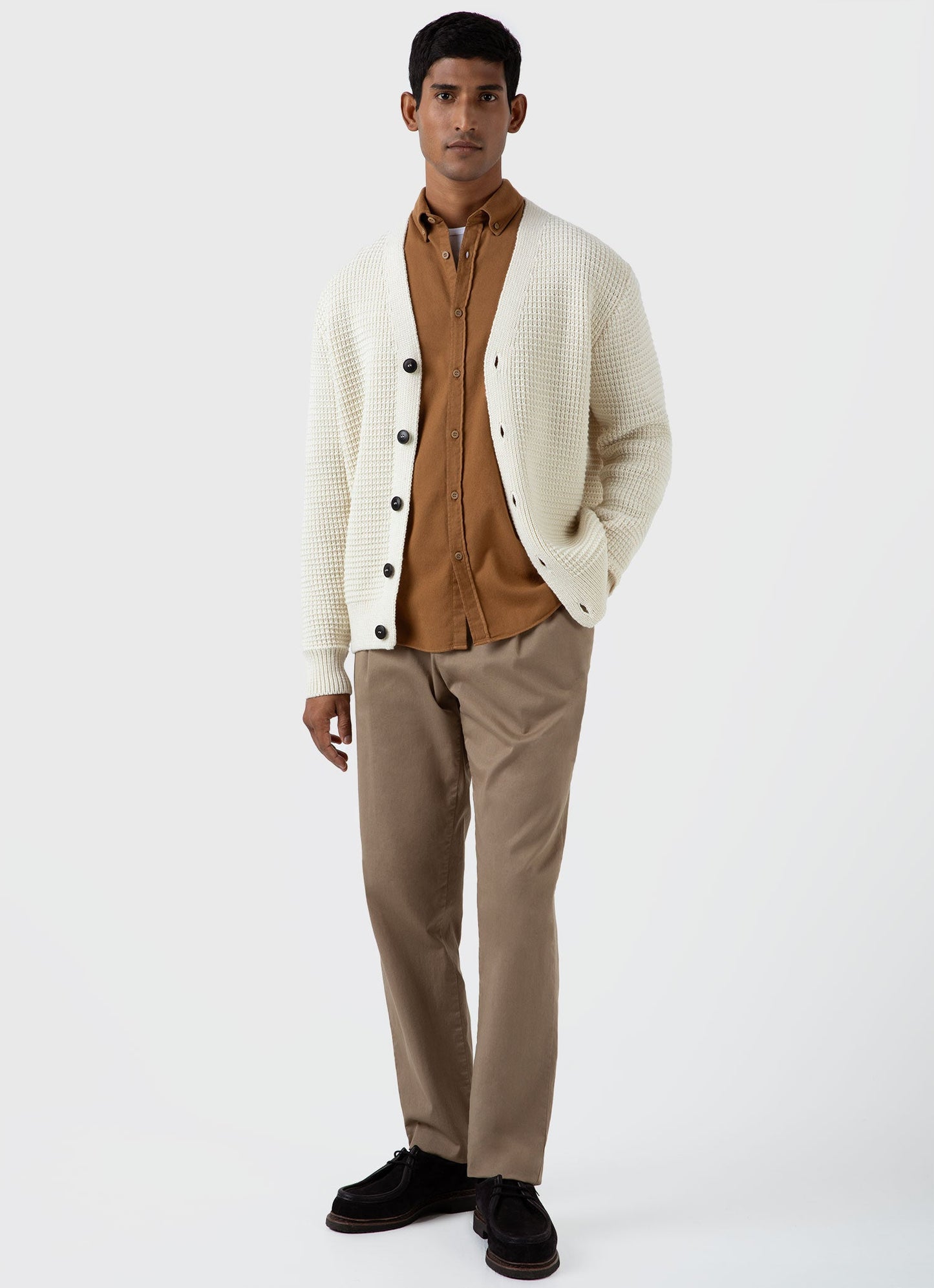 Mens Brushed Cotton Flannel Shirt In Dark Camel Msht2074 Bres