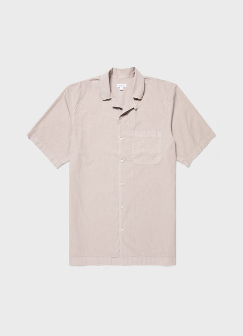 Mens Seersucker Camp Collar Shirt In Light Sand Msht2091 Brdv