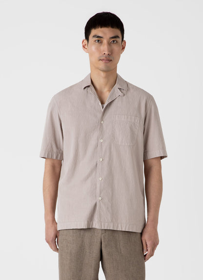 Mens Seersucker Camp Collar Shirt In Light Sand Msht2091 Brdv