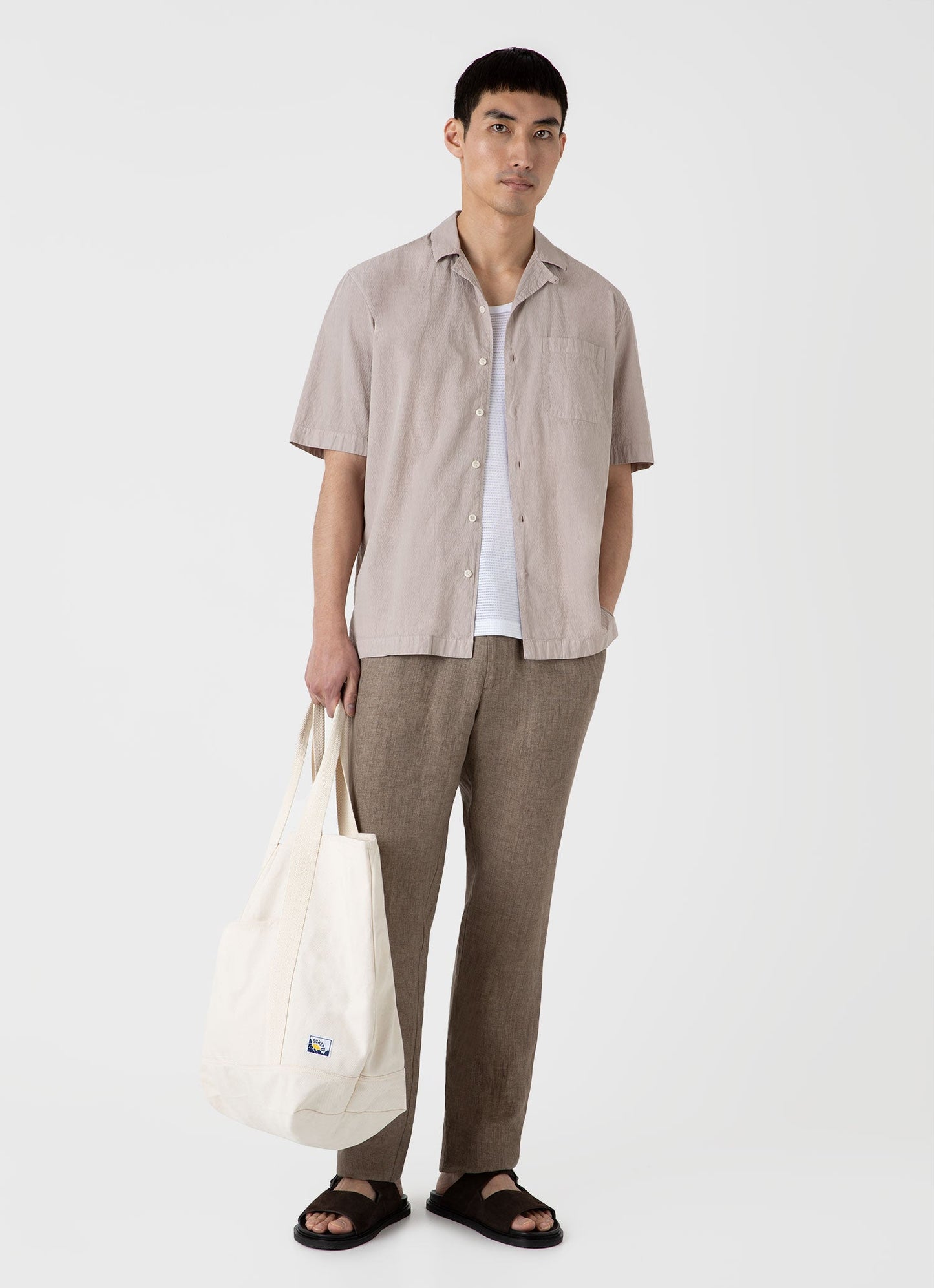 Mens Seersucker Camp Collar Shirt In Light Sand Msht2091 Brdv