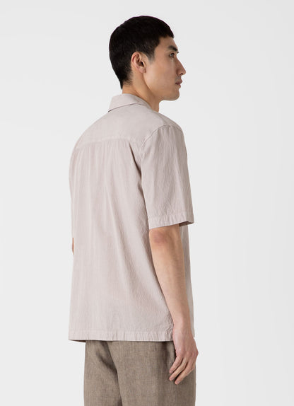 Mens Seersucker Camp Collar Shirt In Light Sand Msht2091 Brdv