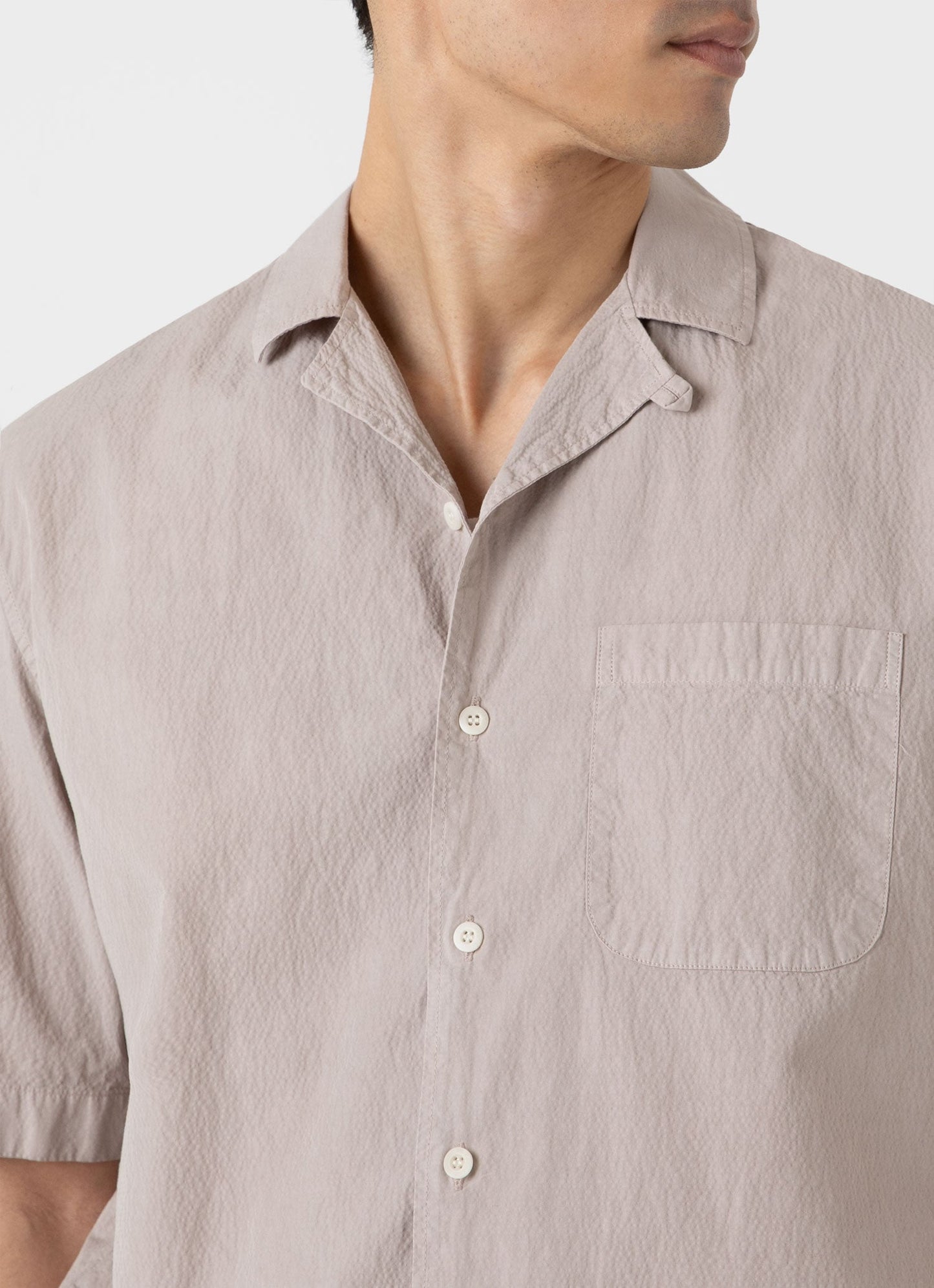 Mens Seersucker Camp Collar Shirt In Light Sand Msht2091 Brdv
