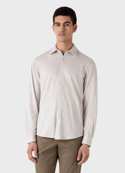 Mens Cotton Cashmere Pique Shirt In Putty Melange Msht2097 Whhs
